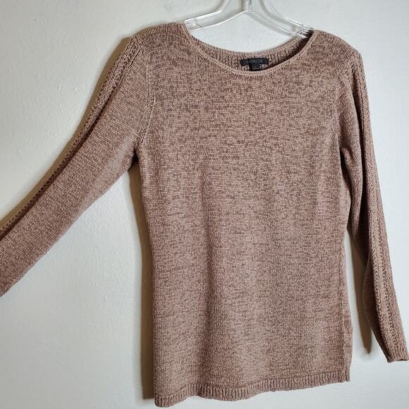 Rachel Zoe Karla 3/4 Sleeve Cable Knit Sweater Size L Tan Basic Fisherman - Picture 3 of 12